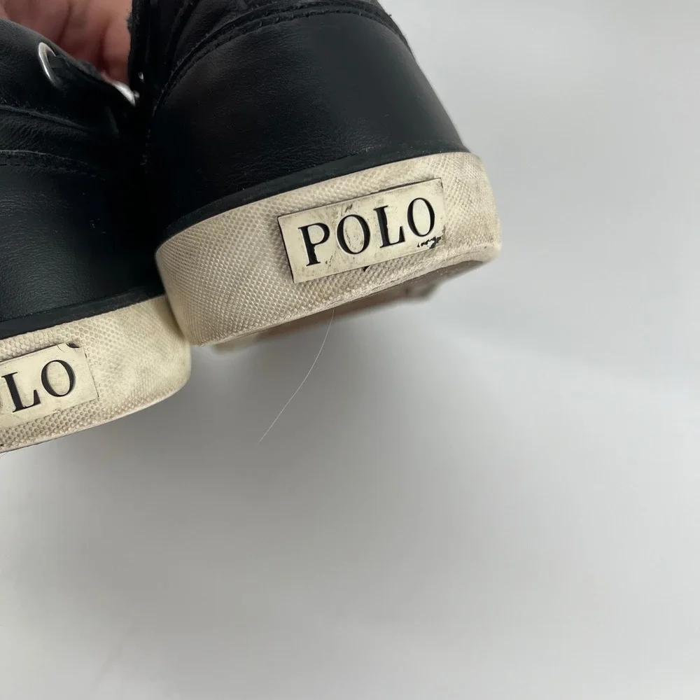 Polo Ralph Lauren Sander Mens 14D Black Leather Boat Shoes Sneakers 0200001087‎